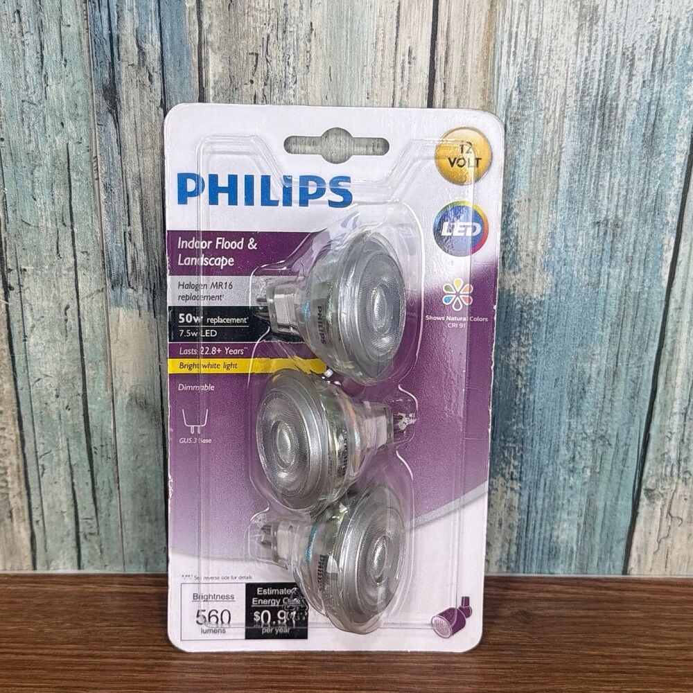 Philips MR16 LED 50W Equivalent 12V Bright White Indoor Landscape Bulbs 3-Pack